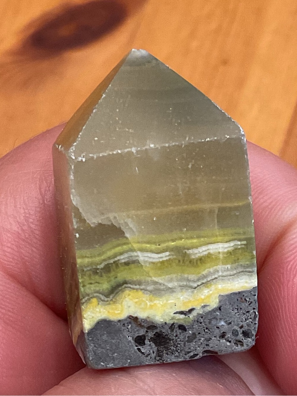 BUMBLEBEE JASPER SMALL OBELISK POINT TOWER MINERAL YELLOW GRAY GLOWY FLUORESCES